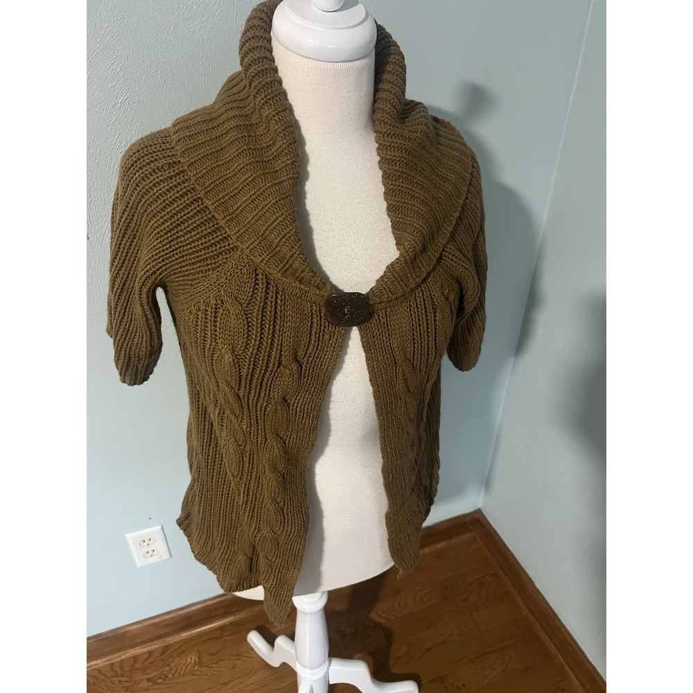 Cable Knit Shawl Cardigan Sweater Pullover Poncho Cozycore Autumn‎ Sz M